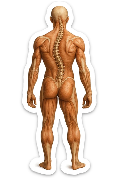 fai un immagine identica che riguarda un esercizio ma mettigli spina dorsale e muscoli in evidenza (anatomica) con colori naturali di un corpo umano. falla iperrealistica anatomica in 4k con spina dorsale storta in evidenza sticker