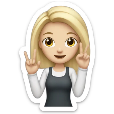 white skin girl with blonde hair showing three fingers up on her one hand sticker