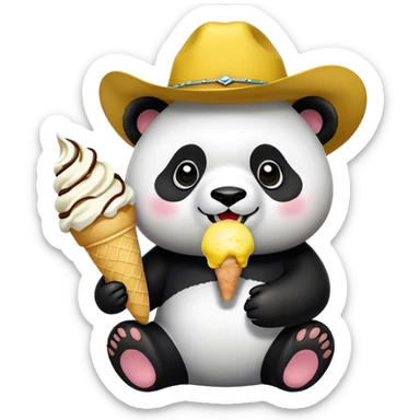 Panda eating ice cream and a yellow Cowboy which is flying.  sticker