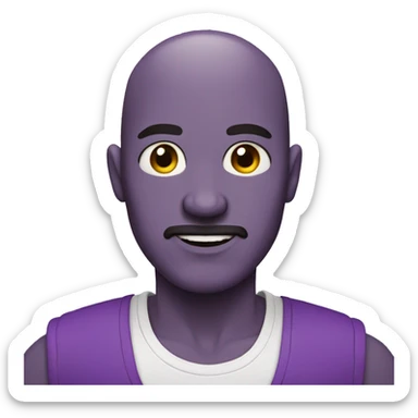 Bald guy with round face, purple skin, red goatee sticker