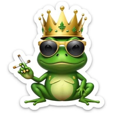 gangster frog wearing a gold crown smoking a marijuana joint, cool sunglasses sticker