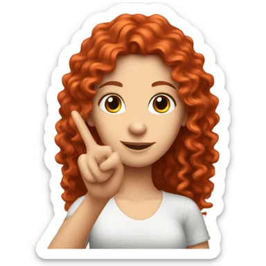a white girl with long red curly hair does peace sign sticker
