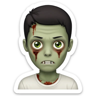 um garoto zombie de cabelo preto, com olhos castanhos esverdeados de camisa branca. sticker