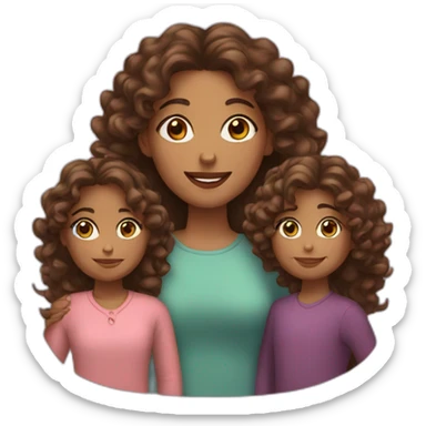 long haired curly brunette brown eyed woman with her two daughters sticker