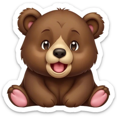 Cinematic Cute Yawning bear cub Portrait Emoji, Head tilted slightly with a dramatic, wide-open yawn, showcasing a soft, plush dark brown fur with drooping ears, round eyes barely open in drowsy contentment, Simplified yet irresistibly adorable features, highly detailed, glowing with a soft, cozy glow, high shine, relaxed yet expressive, stylized with a touch of woodland charm, bright and endearing, soft glowing outline, capturing the essence of a sleepy yet affectionate bear cub, so drowsy it feels like it could lumber out of the screen and curl up for a nap! sticker