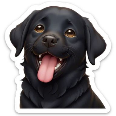 Cinematic Cute Yawning Black Labrador Portrait Emoji, Head tilted slightly with a dramatic, wide-open yawn, showcasing a smooth black Fur with a velvety texture, floppy ears slightly drooping, round brown eyes barely open in drowsy contentment, Simplified yet irresistibly adorable features, highly detailed, glowing with a soft, cozy glow, high shine, relaxed yet expressive, stylized with a touch of whimsy, bright and endearing, soft glowing outline, capturing the essence of a sleepy yet affectionate companion, so drowsy it feels like it could stretch out of the screen and curl up for a nap! sticker