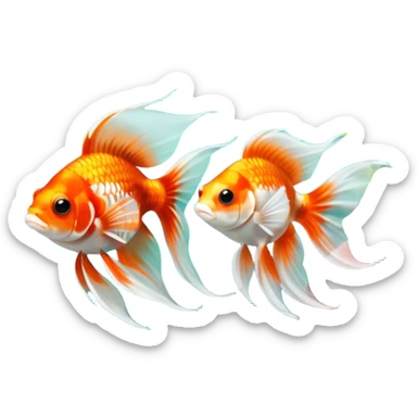 Large aquarium fish like veil tails and lionhead goldfish swimming gracefully in a beautifully decorated aquarium. Colorful aquatic plants, smooth rocks, and gentle bubbles surround the fish. The water shimmers in sunlight, creating a peaceful and vibrant underwater scene. Transparent background. sticker