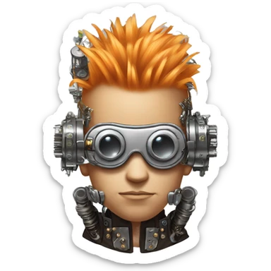 Light orange Mohawk hair male cyborg head with silver steampunk goggles and circuits sticker