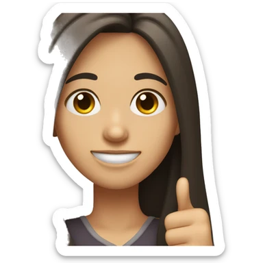 dark brown hair woman with long hair fringe, with hazel eyes, thumbs up, winking sticker