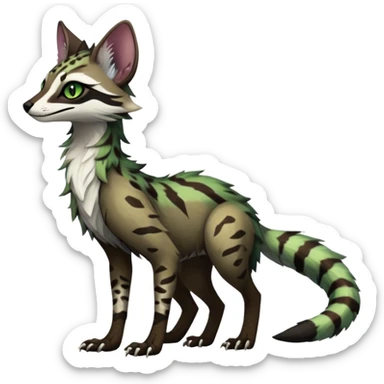 Feral Rare Fantasy dark vibrant Vernid-Sergal-Genet-Trico-species by LiLaiRa, random markings, tufted ears, full body, 4 legs sticker