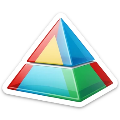 “Cute 3D cartoon emoji sticker of a pyramid made from glossy plastic glasses (blue, green, red). Soft lighting, smooth shadows, playful look, glossy plastic texture, white sticker outline, transparent background, high resolution.” sticker