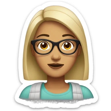 Hispanic woman with short straight black hair to her shoulders and glasses sticker