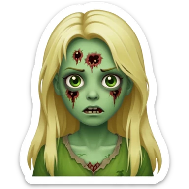 girl zombie with blonde long hair green skin and with no angry face sticker
