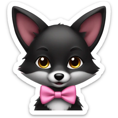 cute female black fox with pink bow tie sticker