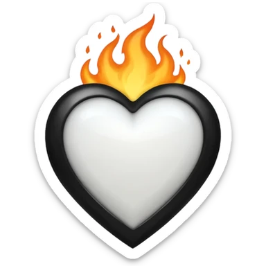 White heart with black flame covered on it sticker