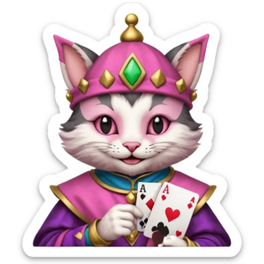court jester cat medieval, poker card ace, pink, face only sticker