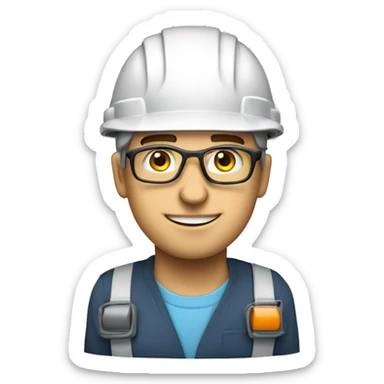 Caucasian  engineer man wearing a safety helmet, safety glasses and earplugs sticker