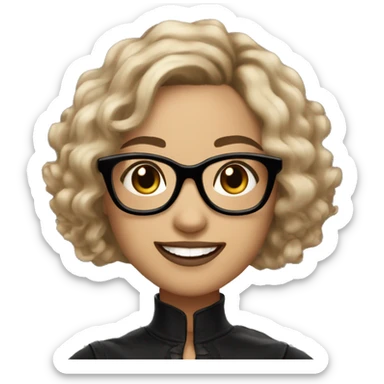 woman with balayage hair and glasses, brown eyes, light skin, big smile and stylish but gothic clothes  sticker