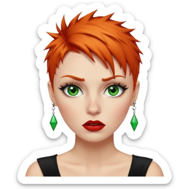 Short spikey Ginger hair, green eyes, black long eye lashes large red lips White woman lcrying sticker