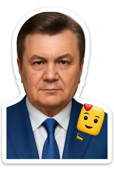 Make the face much more realistic and closely resemble Viktor Yanukovych, while keeping the iPhone emoji style, with no background. Preserve the distinctive features and colors of the iPhone emoji style but enhance realism and likeness to Viktor Yanukovych. sticker