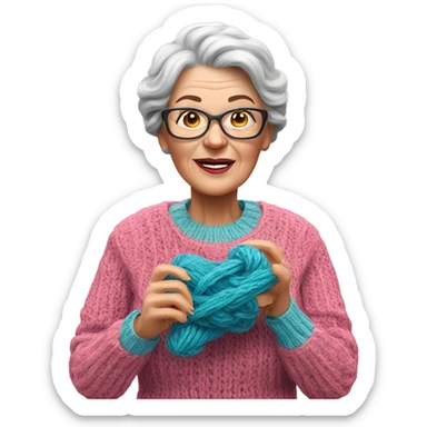 3d hyper realistic senior woman knitting  sticker