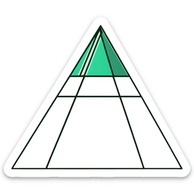 Maya pyramid in flat hieroglyphic style, perfect geometric triangular lines, strict white and deep green only, angular precise shapes sticker