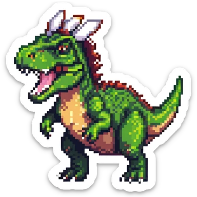 T-Rex with bunny ears and tail in pixel art style sticker
