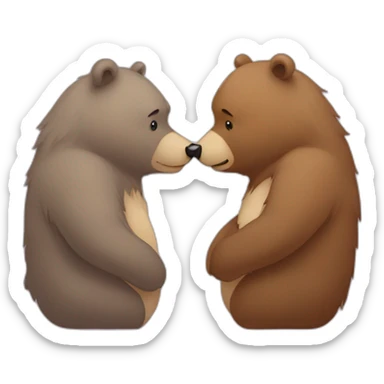 Female bear and male bear kissing, face only, with hearts above them sticker