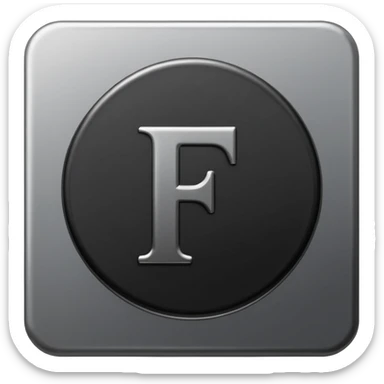Emoji icon of a black coin with engraved letter F, minimalist style, isolated, no color sticker