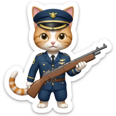 Cat in military uniform shooting gun sticker