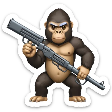A mean gorilla holding a big gun sticker