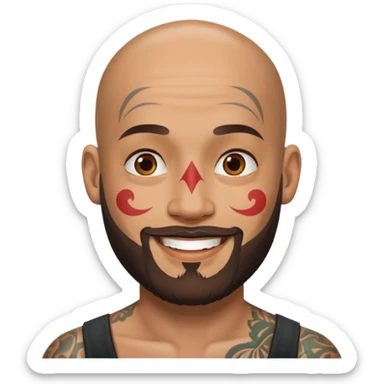 bald bearded man with face tattoo sticker