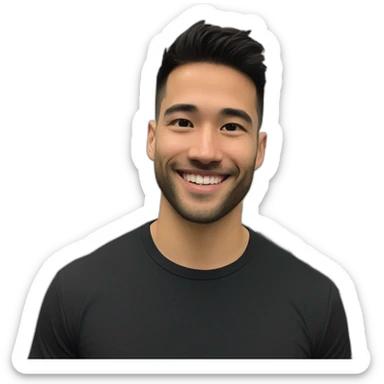 30 year old American Silicon Valley UX designer smiling with stubble in a black tshirt with broad shoulders profile photo hair fade undercut sticker