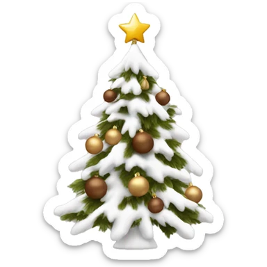 flocked christmas tree with brown ornaments and  sticker