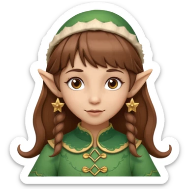 Girl toymaker wood carving elf brown hair bangs sticker