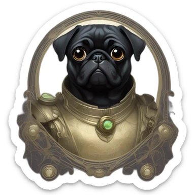 A cyberpunk black pug in Art Nouveau style during 1910 sticker