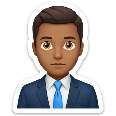 un homme brun joli avec des jolies traits avec une chemise blanche et une veste a manche longues et cravate bleu il a les yeux marron sticker