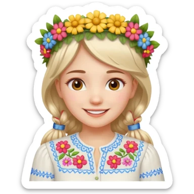 Ukrainian girl in a white embroidered shirt with a flower crown on her head sticker