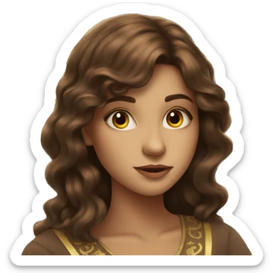 Brown hair beautiful girl with brown tarot gold cards sticker