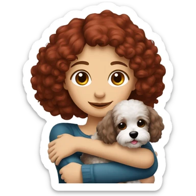 Dark-red-haired girl hugs  her Maltipoo-Black-dog sticker