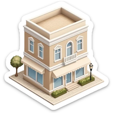 Isometric exterior little beige and white bridal gown boutique dollhouse style 3D realistic  sticker