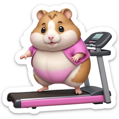 fat hamster big belly trying to run on treadmill sideways sticker