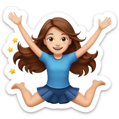 Girl with long brown hair happy jumping in the air with sunbeams in the background  sticker