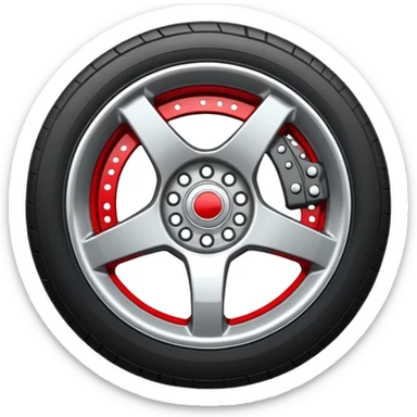 Car wheel emoji with red brake caliper sticker