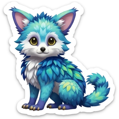 Colorful tropical exotic cute cool beautiful shiny beautiful fantasy-Trico-Cacomistle-oncilla-animal-Fakémon-hybrid-fursona (full body) sticker