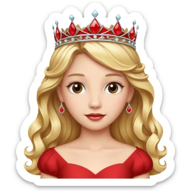 Princess in red Dress with Tiara, long wavy Blonde Hair sticker