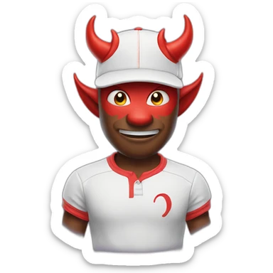 Devil in tennis outfit with white cap and tennisraquet sticker