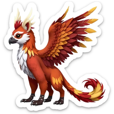 4-legged realistic digitigrade scaly winged long-big-beaked Gryphon-Griffin-Griffsnuff-Talonflame-Silvally-Braviary-Red-Panda-fusion-hybrid-animal-Fakémon-creature, full body, with a long thin tufted lion-tail, long tufted winged feathery ears sticker