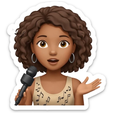 African American girl singing with microphone in her hand Abe music notes everywhere floating around sticker