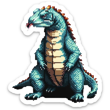 Pixel art komodo dragon with detailed scales and forked tongue sticker
